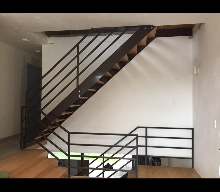Stair case powder coated steel with Oak